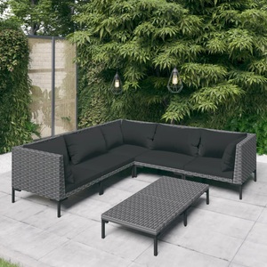 vidaXL, vidaXL 6-tlg. Garten-Lounge-Set mit Auflagen Poly Rattan Dunkelgrau