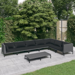 vidaXL 8-tlg. Garten-Lounge-Set mit Auflagen Poly Rattan Dunkelgrau