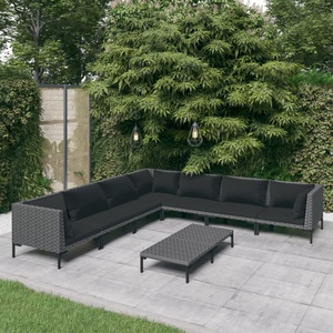 vidaXL, vidaXL 8-tlg. Garten-Lounge-Set mit Auflagen Poly Rattan Dunkelgrau