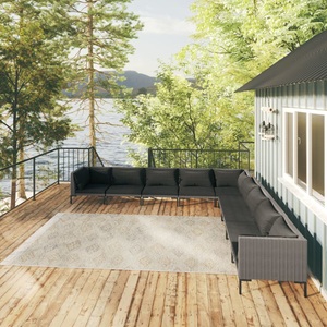 vidaXL, vidaXL 9-tlg. Garten-Lounge-Set mit Kissen Poly Rattan Dunkelgrau, 