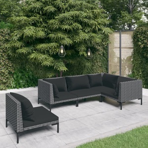 vidaXL, vidaXL 5-tlg. Garten-Lounge-Set mit Auflagen Poly Rattan Dunkelgrau