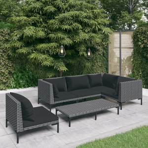 vidaXL, vidaXL 6-tlg. Garten-Lounge-Set mit Auflagen Poly Rattan Dunkelgrau
