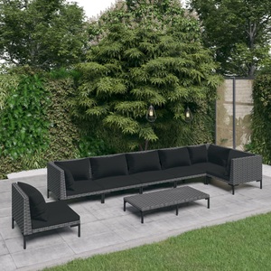 vidaXL 8-tlg. Garten-Lounge-Set mit Auflagen Poly Rattan Dunkelgrau