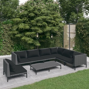 vidaXL, vidaXL 8-tlg. Garten-Lounge-Set mit Auflagen Poly Rattan Dunkelgrau
