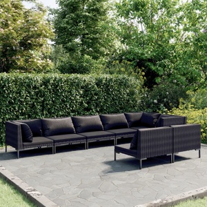 vidaXL, vidaXL 8-tlg. Garten-Lounge-Set mit Kissen Poly Rattan Dunkelgrau, 