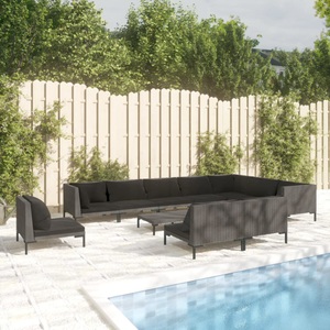 vidaXL, vidaXL 11-tlg. Garten-Lounge-Set mit Auflagen Poly Rattan Dunkelgrau, 