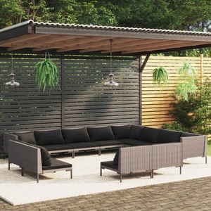 vidaXL, vidaXL 12-tlg. Garten-Lounge-Set mit Auflagen Poly Rattan Dunkelgrau, 