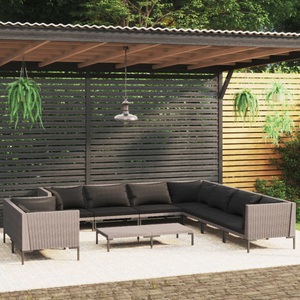 vidaXL, vidaXL 10-tlg. Garten-Lounge-Set mit Auflagen Poly Rattan Dunkelgrau, 