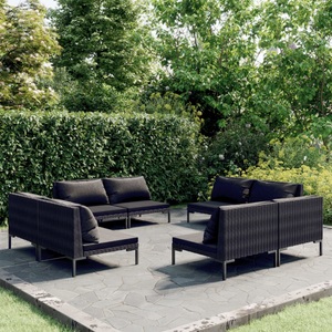 vidaXL, vidaXL 8-tlg. Garten-Lounge-Set mit Kissen Poly Rattan Dunkelgrau, 