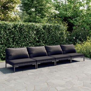 vidaXL, vidaXL 4-tlg. Garten-Lounge-Set mit Kissen Poly Rattan Dunkelgrau, vidaXL 4-tlg. Garten-Lounge-Set mit Kissen Poly Rattan Dunkelgrau