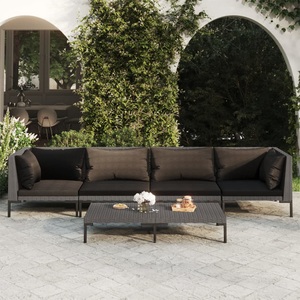 vidaXL, vidaXL 5-tlg. Garten-Lounge-Set mit Kissen Poly Rattan Dunkelgrau, 