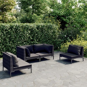 vidaXL, vidaXL 4-tlg. Garten-Lounge-Set mit Kissen Poly Rattan Dunkelgrau