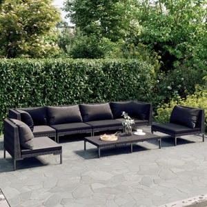 vidaXL, vidaXL 7-tlg. Garten-Lounge-Set mit Kissen Poly Rattan Dunkelgrau, 