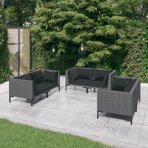 vidaXL, vidaXL 6-tlg. Garten-Lounge-Set mit Auflagen Poly Rattan Dunkelgrau