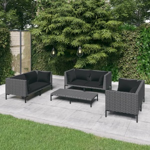 vidaXL, vidaXL 7-tlg. Garten-Lounge-Set mit Kissen Poly Rattan Dunkelgrau