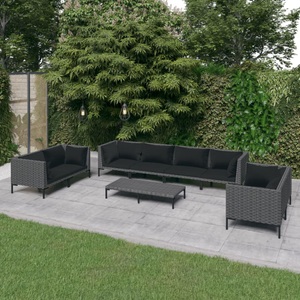 vidaXL, vidaXL 9-tlg. Garten-Lounge-Set mit Auflagen Poly Rattan Dunkelgrau