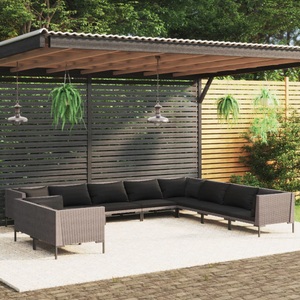 vidaXL, vidaXL 10-tlg. Garten-Lounge-Set mit Auflagen Poly Rattan Dunkelgrau, 