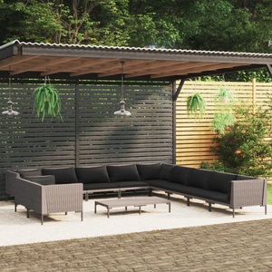vidaXL, vidaXL 12-tlg. Garten-Lounge-Set mit Auflagen Poly Rattan Dunkelgrau, 