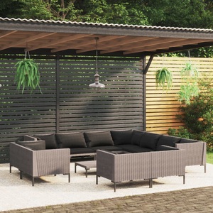 vidaXL, vidaXL 12-tlg. Garten-Lounge-Set mit Auflagen Poly Rattan Dunkelgrau, 
