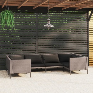vidaXL, vidaXL 6-tlg. Garten-Lounge-Set mit Auflagen Poly Rattan Dunkelgrau