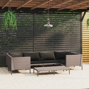 vidaXL, vidaXL 7-tlg. Garten-Lounge-Set mit Auflagen Poly Rattan Dunkelgrau