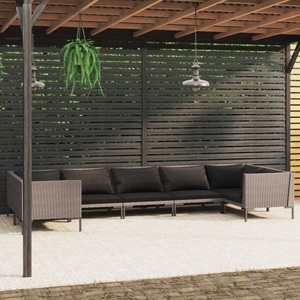 vidaXL, vidaXL 7-tlg. Garten-Lounge-Set mit Auflagen Poly Rattan Dunkelgrau, 