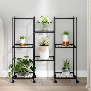 vidaXL, vidaXL Blumenständer mit Rollen 83x25x83,5 cm Schwarz Eisen, vidaXL Blumenständer mit Rollen 83x25x83,5 cm Schwarz Eisen