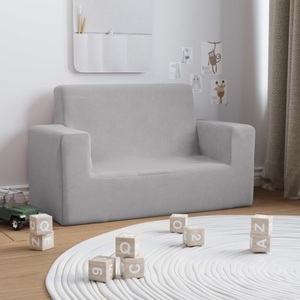 vidaXL, vidaXL Kindersofa 2-Sitzer Hellgrau Weich Plüsch, vidaXL Kindersofa 2-Sitzer Hellgrau Weich Plüsch