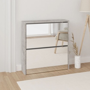 vidaXL, vidaXL Schuhschrank mit Spiegel 2 Fächer Betongrau 63x17x67 cm, vidaXL Schuhschrank mit Spiegel 2 Fächer Betongrau 63x17x67 cm