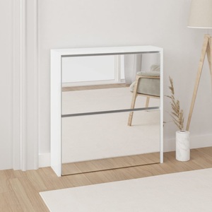vidaXL, vidaXL Schuhschrank mit Spiegel 2 Fächer Hochglanz-Weiß 63x17x67 cm, vidaXL Schuhschrank mit Spiegel 2 Fächer Hochglanz-Weiß 63x17x67 cm