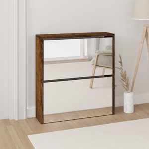 vidaXL, vidaXL Schuhschrank mit Spiegel 2 Fächer Räuchereiche 63x17x67 cm, vidaXL Schuhschrank mit Spiegel 2 Fächer Räuchereiche 63x17x67 cm