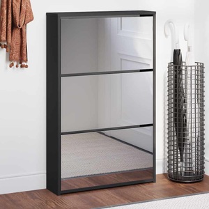 vidaXL, vidaXL Schuhschrank mit Spiegel 3 Fächer Schwarz 63x17x102,5 cm