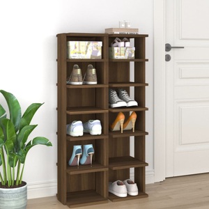 vidaXL, vidaXL Schuhregale 2 Stk. Braun Eiche-Optik 25x27x102 cm Holzwerkstoff, vidaXL Schuhregale 2 Stk. Braun Eiche 27,5x27x102 cm Holzwerkstoff