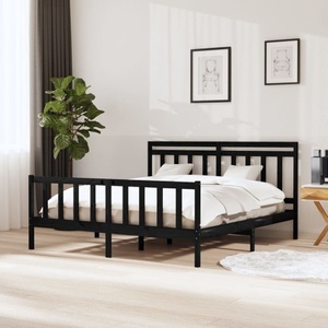 vidaXL, vidaXL Massivholzbett Schwarz 160x200 cm, 