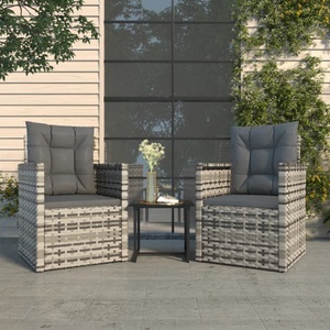 vidaXL, vidaXL 3-tlg. Garten-Lounge-Set mit Kissen Poly Rattan Grau