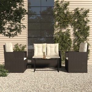 vidaXL, vidaXL 4-tlg. Garten-Lounge-Set mit Kissen Poly Rattan Schwarz