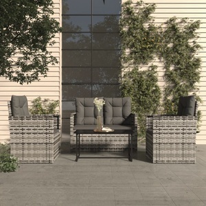 vidaXL, vidaXL 4-tlg. Garten-Lounge-Set mit Kissen Poly Rattan Grau