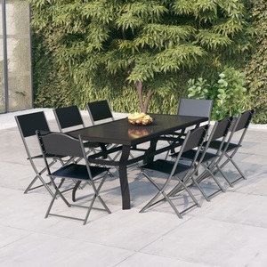 vidaXL, vidaXL 9-tlg. Garten-Essgruppe Grau und Schwarz