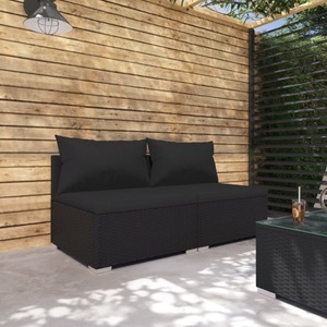 vidaXL, vidaXL 2-tlg. Garten-Lounge-Set mit Kissen Poly Rattan Schwarz