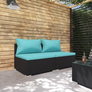 vidaXL, vidaXL 2-tlg. Garten-Lounge-Set mit Kissen Poly Rattan Schwarz, vidaXL 2-tlg. Garten-Lounge-Set mit Kissen Poly Rattan Schwarz