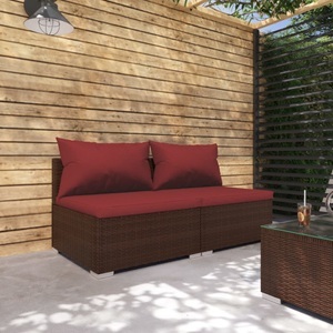 vidaXL, vidaXL 2-tlg. Garten-Lounge-Set mit Kissen Poly Rattan Braun, vidaXL 2-tlg. Garten-Lounge-Set mit Kissen Poly Rattan Braun
