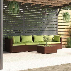 vidaXL, vidaXL 5-tlg. Garten-Lounge-Set mit Kissen Poly Rattan Braun, 