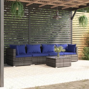 vidaXL, vidaXL 5-tlg. Garten-Lounge-Set mit Kissen Poly Rattan Grau, 