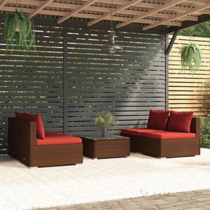 vidaXL, vidaXL 5-tlg. Garten-Lounge-Set mit Kissen Poly Rattan Braun, 