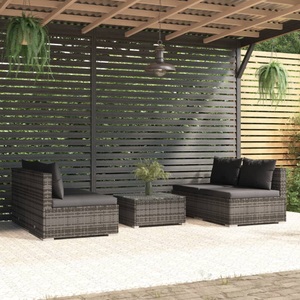 vidaXL, vidaXL 5-tlg. Garten-Lounge-Set mit Kissen Poly Rattan Grau, 
