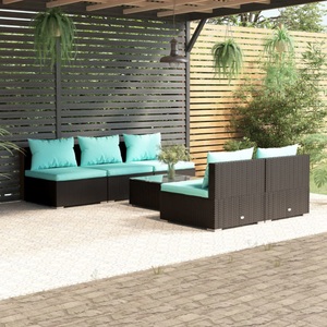 vidaXL, vidaXL 6-tlg. Garten-Lounge-Set mit Kissen Poly Rattan Schwarz, 