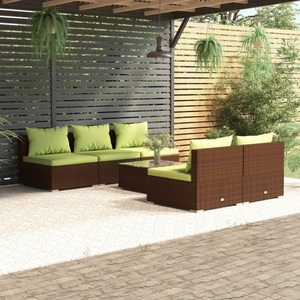 vidaXL, vidaXL 6-tlg. Garten-Lounge-Set mit Kissen Poly Rattan Braun, vidaXL 6-tlg. Garten-Lounge-Set mit Auflagen Poly Rattan Braun