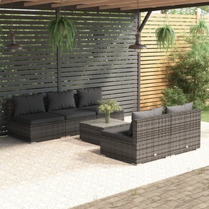 vidaXL, vidaXL 6-tlg. Garten-Lounge-Set mit Kissen Poly Rattan Grau, 