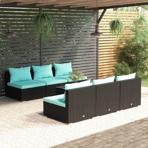 vidaXL, vidaXL 7-tlg. Garten-Lounge-Set mit Kissen Poly Rattan Schwarz