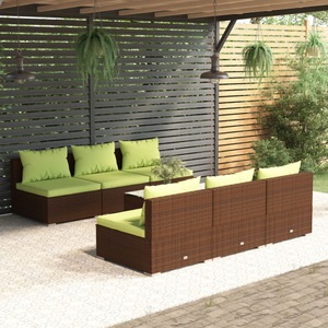 vidaXL, vidaXL 7-tlg. Garten-Lounge-Set mit Kissen Poly Rattan Braun, vidaXL 7-tlg. Garten-Lounge-Set mit Kissen Poly Rattan Braun